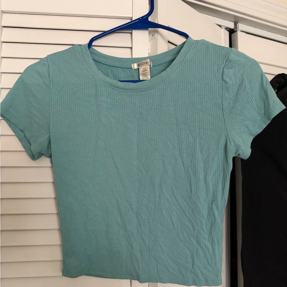 Bozzolo Ribbed Crop Tee in Aqua